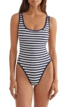 Polo Ralph Lauren Stripe Scoop One-piece Swimsuit In White/navy