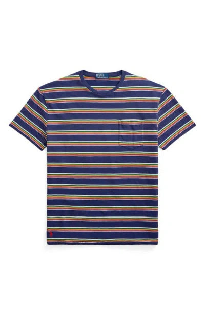 Polo Ralph Lauren Stripe Slub Cotton Pocket T-shirt In New Classic Navy Multi