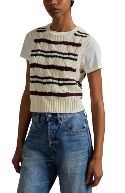 POLO RALPH LAUREN POLO RALPH LAUREN STRIPE WOOL & CASHMERE CABLE KNIT SWEATER VEST