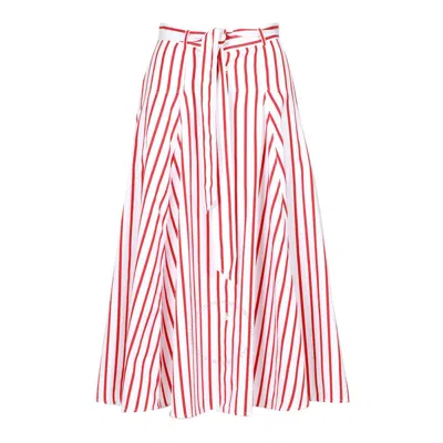 Polo Ralph Lauren Striped A-line Skirt With Belt In Red