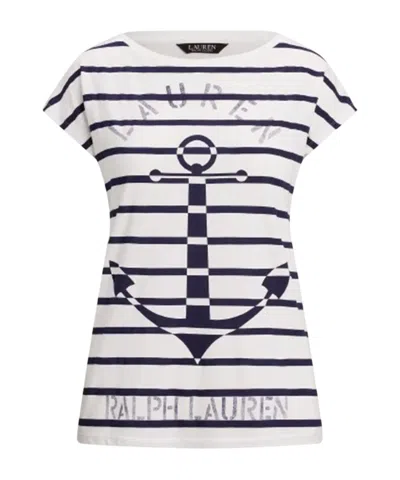 Polo Ralph Lauren Striped Anchor-graphic Jersey Tee In White