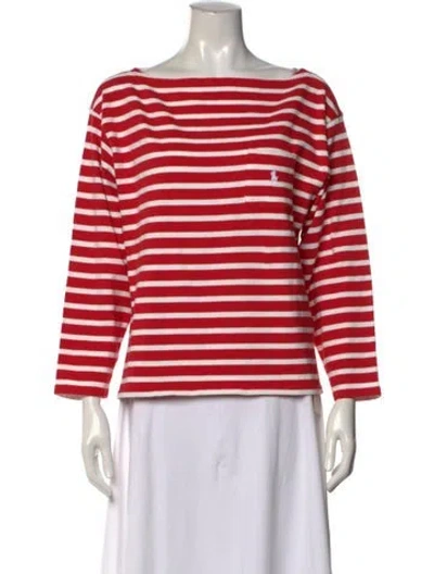 Pre-owned Polo Ralph Lauren Striped Bateau Neckline Polo W/ Tags In Red