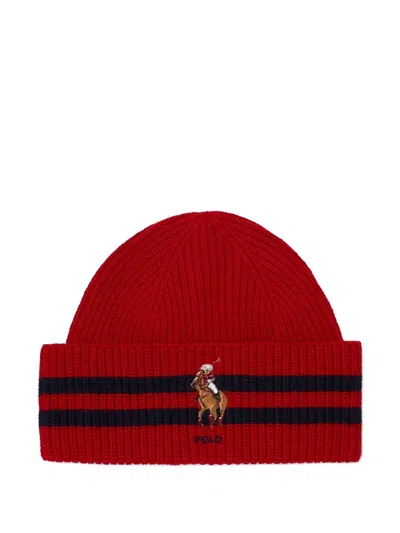Polo Ralph Lauren Striped Beanie Hat In Red