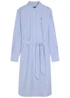 Polo Ralph Lauren Striped Belted Cotton Midi Shirt Dress In Blue