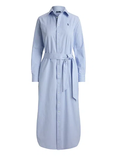 Polo Ralph Lauren Striped Belted Midi Dress In Blue