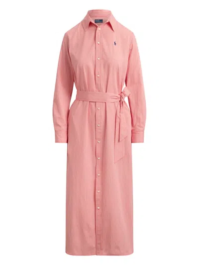 Polo Ralph Lauren Striped Belted Shirt Dress In Pink