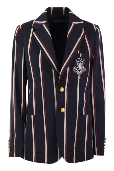 Polo Ralph Lauren Striped Blazer With Crest In Blue