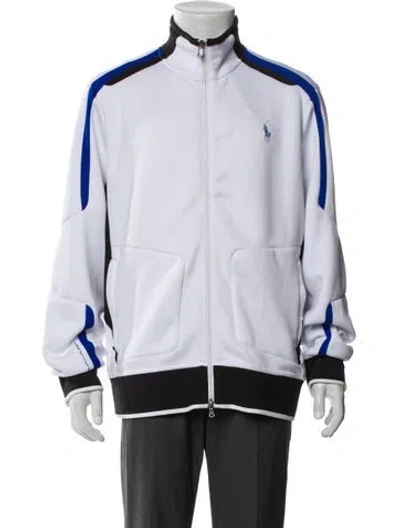 Pre-owned Polo Ralph Lauren Striped Bomber Jacket In White