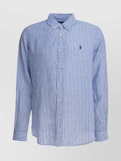 Polo Ralph Lauren Striped Button-down Collar Long Sleeves Shirt In Blue