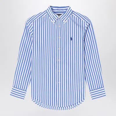 Polo Ralph Lauren Button-down Collar Logo-embroidered Striped Cotton-blend Shirt In Blue