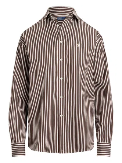 Polo Ralph Lauren Striped Button-up Shirt In Brown