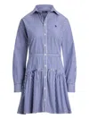 Polo Ralph Lauren Embroidered Poplin Shirt Dress With Belted Waist In Blue