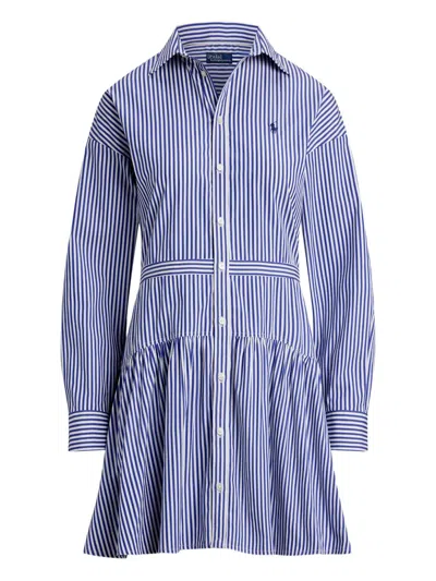 Polo Ralph Lauren Striped Button-up Shirt Dress In Blue