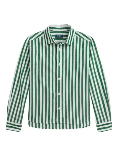 Polo Ralph Lauren Kids' Striped Button-up Shirt In Green