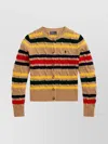 Polo Ralph Lauren Striped Cable Knit Cardigan With Ribbed Cuffs And Hem In Brown