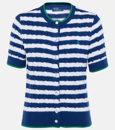 Polo Ralph Lauren Striped Cable-knit Cotton Cardigan In Blue