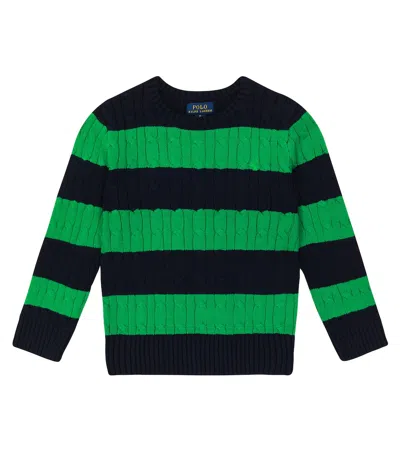 Polo Ralph Lauren Kids' Striped Cable-knit Cotton Sweater In Multicoloured