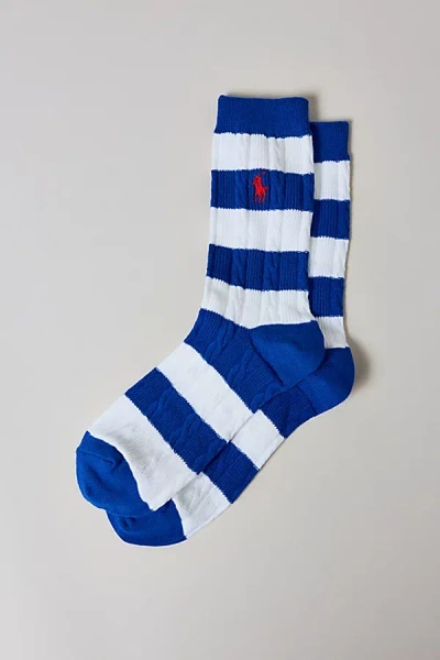 Polo Ralph Lauren Striped Cable-knit Crew Sock In Blue, Women's At Urban Outfitters
