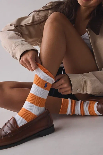 Polo Ralph Lauren Striped Cable-knit Crew Sock In Orange, Women's At Urban Outfitters