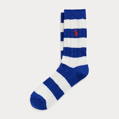 Polo Ralph Lauren Striped Cable-knit Crew Socks In Blue