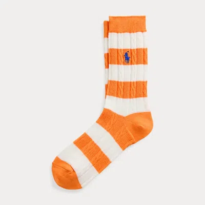 Polo Ralph Lauren Striped Cable-knit Crew Socks In Orange