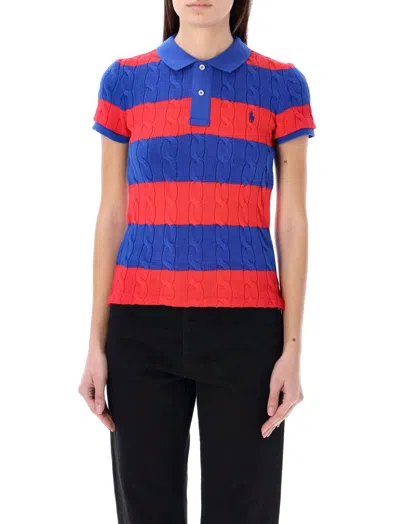 Polo Ralph Lauren Cotton Cable Knit Striped Polo Shirt In Red Blue