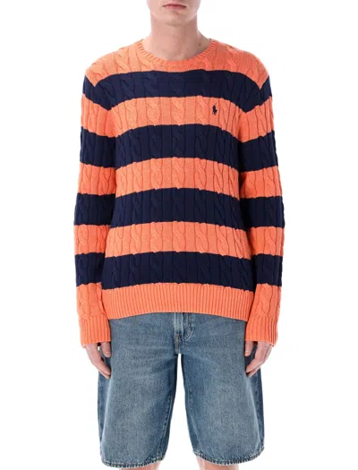 Polo Ralph Lauren Striped Cable Knit Sweater In Orange