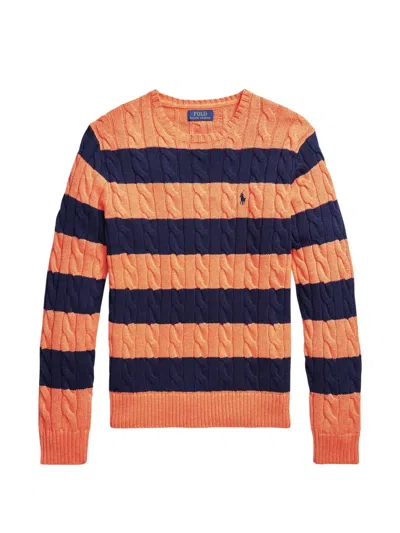 Polo Ralph Lauren Striped Cable Knit Sweater In Orange