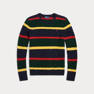Polo Ralph Lauren Striped Cable-knit Wool-cashmere Jumper In Navy