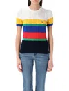 Polo Ralph Lauren Striped Short Sleeve Cable Knit Top In Multicolor