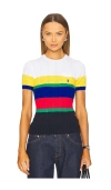 Polo Ralph Lauren Striped Short Sleeve Cable Knit Top In Blue Saturn Multi