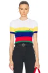 Polo Ralph Lauren Striped Short Sleeve Cable Knit Top In Blue Saturn Multi