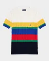 Polo Ralph Lauren Striped Short Sleeve Cable Knit Top In Blue Saturn Multi