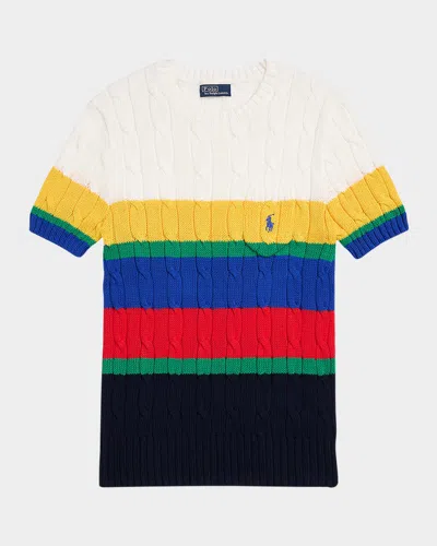 Polo Ralph Lauren Striped Cable Short-sleeve Top In Blue Saturn Multi