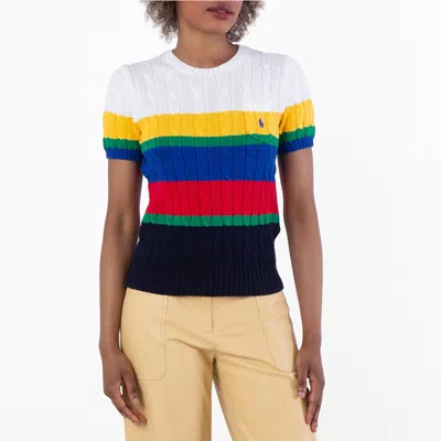 Polo Ralph Lauren Striped Cable Short-sleeve Pullover In Blue