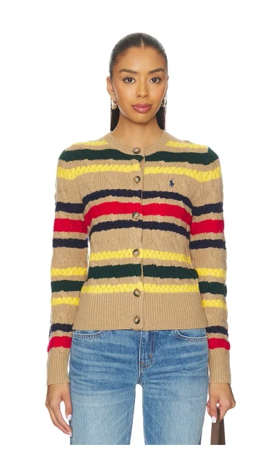 Polo Ralph Lauren Striped Cable Wool Cashmere Cardigan In Multi