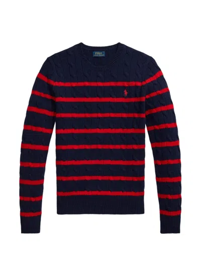 Polo Ralph Lauren Striped Cable-knit Sweater In Blue