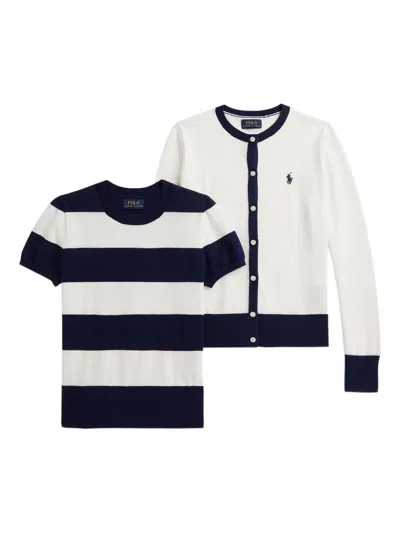 Polo Ralph Lauren Kids' Striped Cardigan Set In White