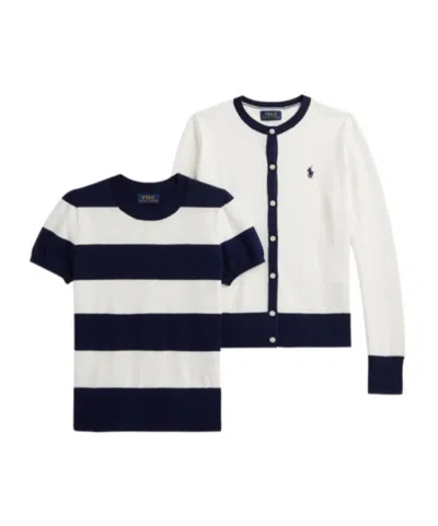 Polo Ralph Lauren Striped Cardigan Set In White