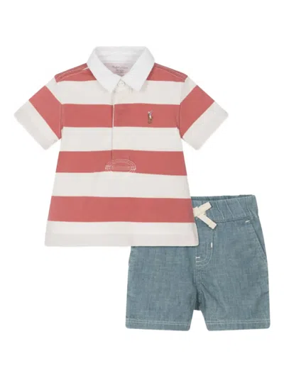 Polo Ralph Lauren Babies' Striped Chambray Short And Polo Shirt Set In 蓝色