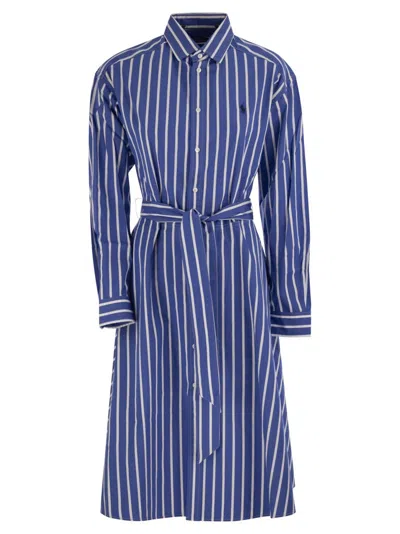 Polo Ralph Lauren Striped Chemisier With Belt In Blue