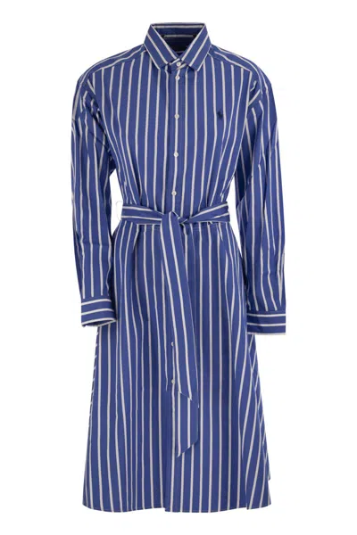 Polo Ralph Lauren Striped Chemisier With Belt In Blue