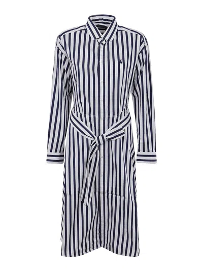 Polo Ralph Lauren Striped Chemisier With Belt In Blue