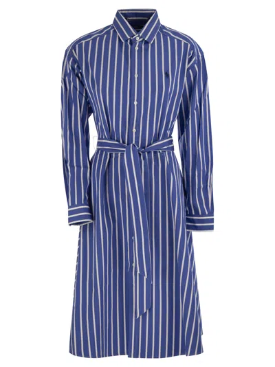 Polo Ralph Lauren Striped Chemisier With Belt In Bluette