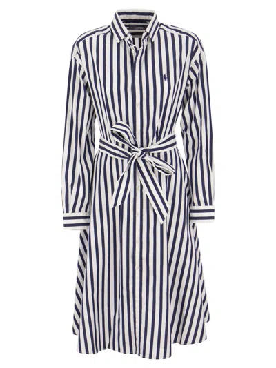 Polo Ralph Lauren Striped Chemisier With Belt In White