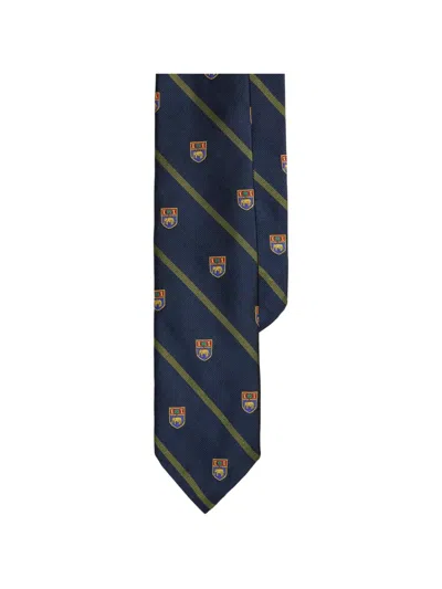 Polo Ralph Lauren Mens Navy Striped Crest-print Silk Tie In Blue
