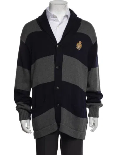 Pre-owned Polo Ralph Lauren Striped Collar Cardigan In Blue/grey