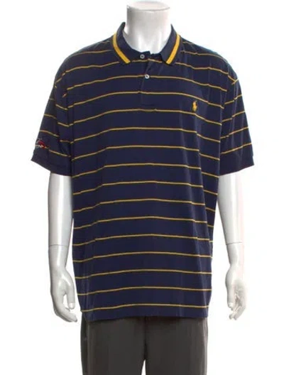 Pre-owned Polo Ralph Lauren Striped Collar Polo Shirt In Blue