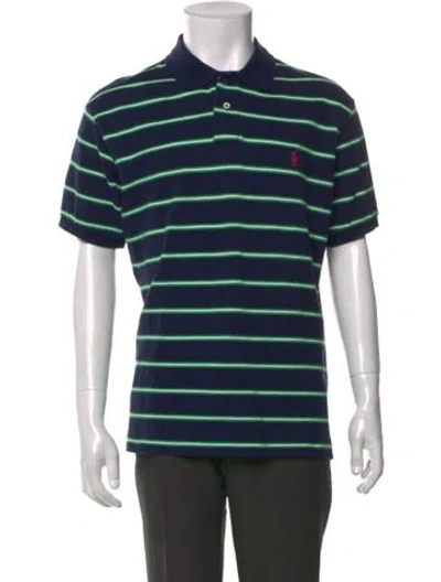Pre-owned Polo Ralph Lauren Striped Collar Polo Shirt In Blue