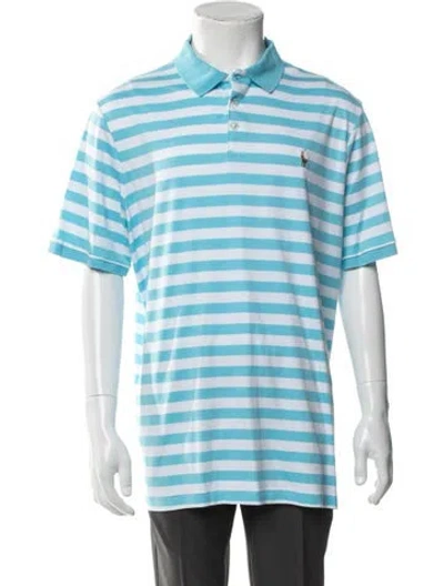 Pre-owned Polo Ralph Lauren Striped Collar Polo Shirt In Blue